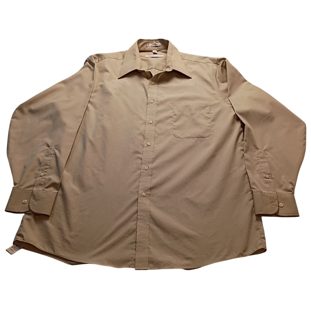 Geoffrey Beene Dress Shirt Men's 16.5 34/35 Quick Dry Tan Khaki Shirt Size L